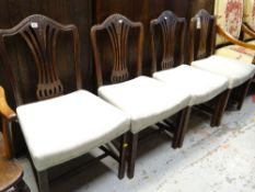 SET FOUR EARLY 19TH CENTURY SHERATON-STYLE MAHOGANY DINING CHAIRS, pierced waisted vase splats