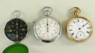 SMITHS SHOCKPROOF STOP WATCH together with gold plated open faced pocket watch and a liquid filled