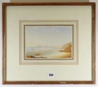 19TH CENTURY BRITISH SCHOOL watercolour - Tenby town from a distance with beach and boats, unsigned,