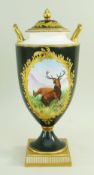 PROBABLY UNIQUE WEDGWOOD BONE CHINA VASE & COVER painted with vignette after Landseer's 'Monarch