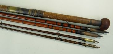 OGDEN SMITH SALMON ROD, 16ft, greenheart, two top and two middle sections, snake guides, 28in cork