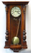 VIENNA-TYPE WALNUT WALL CLOCK, with two part enamel dial with Roman numerals and subsidiary seconds,