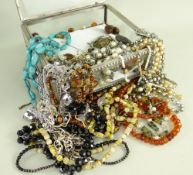 MODERN SQUARE SECTION JEWELLERY BOX & CONTENTS to include large quantity of beads, costume