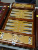 FRANKLIN MINT EXCALIBUR BACKGAMMON SET, a walnut case with inset simulated leather playing surface