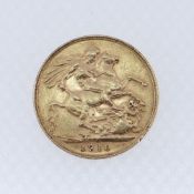 EDWARD VII GOLD SOVEREIGN, 1910, 8gms