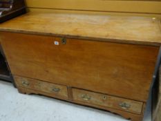 ANTIQUE BOARDED PINE COFFER, with apron drawers, 126 x 51 x 74cms