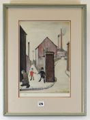 L S LOWRY limited edition (12/850) lithograph - children and other figure in street, entitled '
