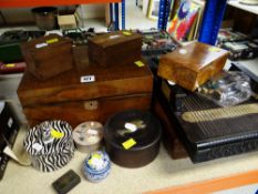 DECORATIVE TABLE BOXES including Victorian mahogany writing slope, a vintage Zither