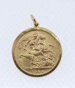 EDWARD VII GOLD SOVEREIGN, 1906, in 9ct gold pendant mount, 9.3gms