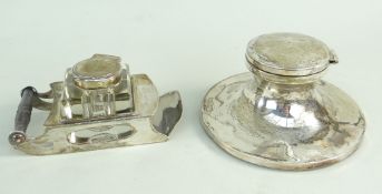 TWO SIMILAR SILVER INKWELLS, one late Victorian of sled design, Birmingham 1899, John Grinsell &