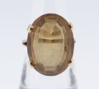 9CT GOLD CITRINE RING, the large oval stone measuring 1.9 x 1.5cms, ring size N, 6.7gms in box