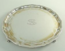 MODERN SILVER SALVER BY BARKER BROS SILVER LTD, BIRMINGHAM 1963, with beaded and shaped edge