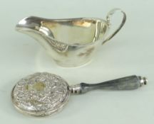 SILVER CREAM JUG, BIRMINGHAM 1931, BAKER BROS LTD together with small silver repousse vanity
