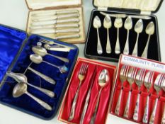 BOXED SILVER & SILVER PLATE including set of six grapefruit spoons and knife by Edward Viner, set of