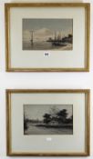 PAIR JAPANESE SILKWORK PICTURES, depicting Fujiyama and river landscapes, 15 x 24cms (2)