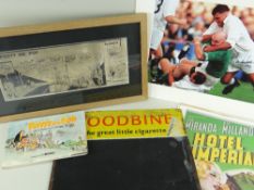 AUTOGRAPHED ORIGINAL GREN CARTOON, framed, 'Ponty and Pop' cartoon book, framed Rugby Union print
