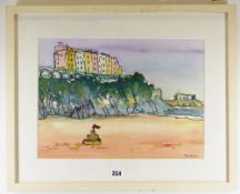 SUE POMERY-WILKS pen and wash - entitled verso 'South Beach, Tenby', signed, 28 x 37.5cms