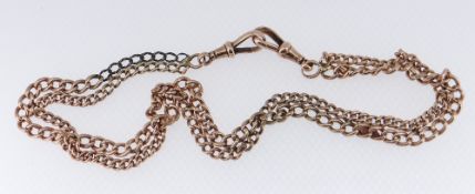 9CT YELLOW GOLD TWO-ROW CHAIN of graduating flat curb link design, 28gms