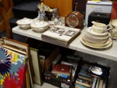 LARGE MIXED COLLECTION of decorative china, clocks, pictures, prints, books, albums and singles