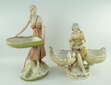 TWO ROYAL DUX PORCELAIN FIGURES, modelled as maidens carrying a clam shell and seated between shells