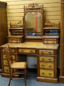 GOOD LATE VICTORIAN 'AESTHETIC' STYLE DRESSING TABLE & MATCHING CHAIR, floral carved panelled