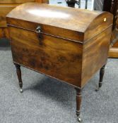 REGENCY MAHOGANY CELLARETTE, hinged domed top, plain sides and reeded border, square tapering