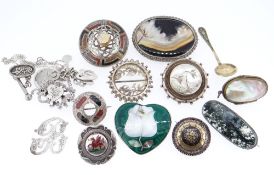 ASSORTED SILVER JEWELLERY comprising two Celtic design bar brooches, specimen bar brooches,