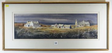 JAN GREGSON watercolour and pastel - coastal landscape with church and farm, signed and dated