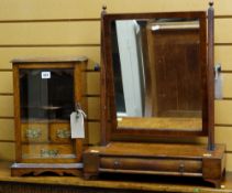 19TH CENTURY MAHOGANY DRESSING TABLE MIRROR & OAK SMOKERS CABINET (2)