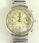 MINERVA GENTS CHRONOGRAPH WRISTWATCH in stainless steel, the inside back cover marked 'Edelstahl'