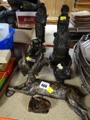 VARIOUS DECORATIVE SCULPTURES including Frith recumbent hare, mouse on cheese, Rodin's thinker and