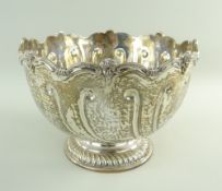 GEORGE V SILVER ROSE BOWL BY D & J WELLBY, LONDON, mask and c-scrolled rim on fluted bowl with