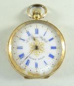 18K GOLD FANCY FOB WATCH, the enamel face having Roman numeral chapter ring and marked 'J. G. Graves