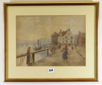 EDWARD C. BOOTH watercolour - figures by a riverside, entitled 'Staithside, Whitby', signed,
