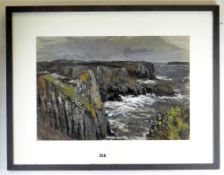 EDEN EVANS acrylic - Pembrokeshire coastal cliffs, signed, 32 x 37.5cms Condition Report: no