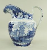 19TH CENTURY CAMBRIAN BLUE & WHITE PRINTED JUG, 'Cows Crossing the Stream' pattern (with P.E. Morris