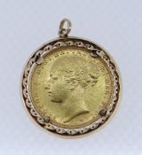 VICTORIAN GOLD SOVEREIGN, 1885, in 9ct gold pendant mount, 9.8gms