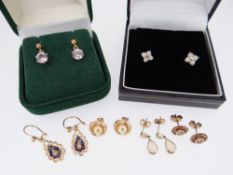 ASSORTED EARRINGS comprising pair of diamond chip earrings, pair of sapphire and diamond earrings,