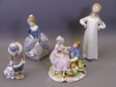LLADRO & CAPODIMONTE FIGURINES (3 + 1) including a standing Eskimo girl with polar bear cub to her