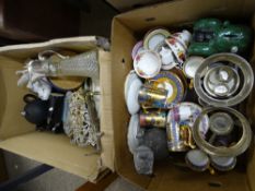 MIXED MODERN & VINTAGE POTTERY, PORCELAIN & EPNS WARE within two boxes