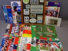 MIXED COLLECTION OF FOOTBALL PROGRAMMES, commemorative and other stamps including a framed group