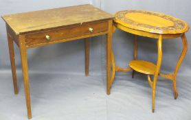 SINGLE DRAWER SIDE TABLE, 76cms H, 84cms W, 49cms D and an oval carved top two tier occasional