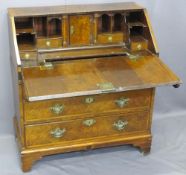 GEORGIAN WALNUT BUREAU with interior slide well, 102cms H, 92cms W, 50cms D