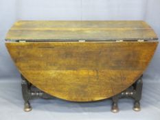 PERIOD OAK TWIN-FLAP GATE LEG TABLE, 74cms H, 170cms W extended x 133cms D