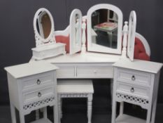 WHITE PAINTED BEDROOM FURNITURE PARCEL, seven pieces including a two drawer dressing table, 73cms H,