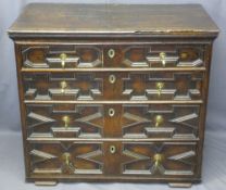 VICTORIAN JACOBETHAN CHEST of four long pine lined drawers, various patterned panels to the front,