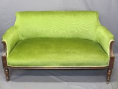 SALON SOFA - two seater, a fine example on turned supports in green draylon, 75cms H, 136cms W,