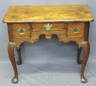 CIRCA 1830 MAHOGANY LOWBOY, rectangular top over an arrangement of three drawers with decorative