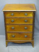 REGENCY STYLE MAHOGANY NEAT NARROW CHEST OF FOUR GRADUATED DRAWERS on splayed feet, 79cms H, 61cms