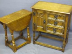 HUTCH CUPBOARD with three side drawers, 68cms H, 59cms W, 32cms D and single cupboard door and a